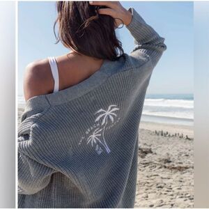 The Beach People The Twin Palms Grey Ribbed Cardigan Sweater M L